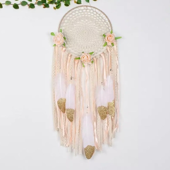 Floral Macrame Gold Tipped Feather Dream Catcher - Picture 8 of 8